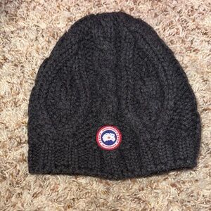 Canada Goose Charcoal Knit Beanie with Red Logo